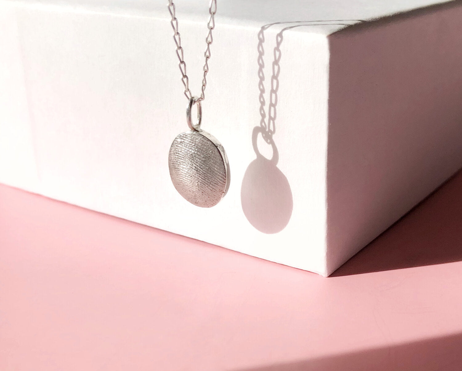 Oval or Circle Fingerprint Pendant - Sterling Silver - Fingerprint Impression Kit + Necklace